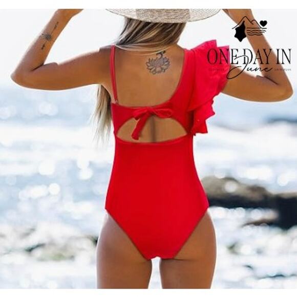 Sporlike One Shoulder Tie Back One Piece Swimsuit Size S - Picture 2 of 7